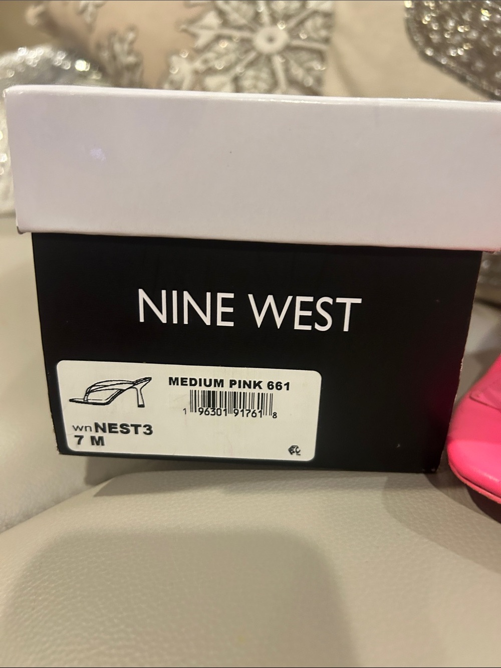 Nine West Women's Hot Pink Square-Toe Thong Heels - Picture 2 of 7
